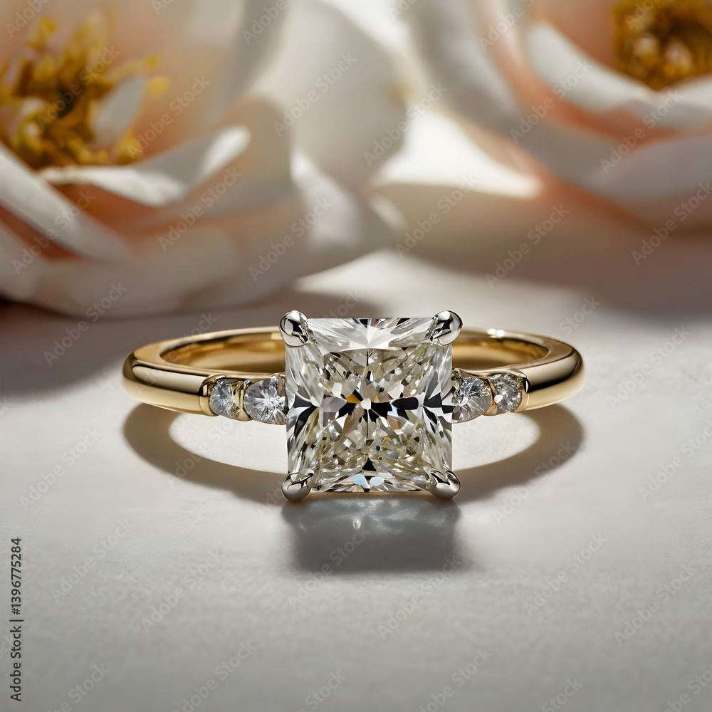 A diamond engagement ring with a prominent solitaire, gracefully set on a slender gold band. A diamond engagement ring with a prominent solitaire, gracefully set on a slender gold band.