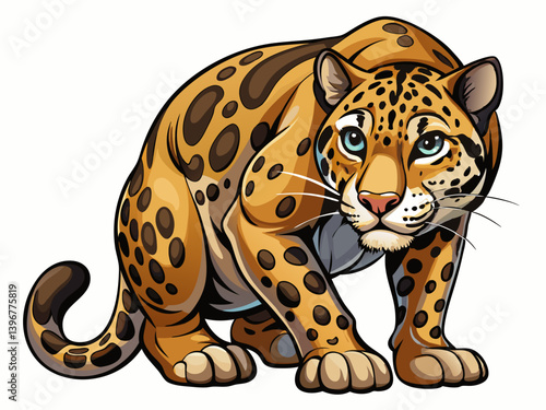 A vector illustration of a stealthy leopard crouching low, isolated on a white background