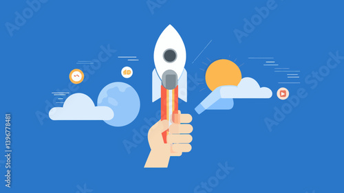 Vector Illustration of SEO Boost with Accelerated Mobile Pages (AMP) Rocket for Digital Marketing and Business Optimization