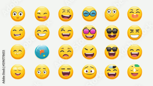Complete Vector Set of WhatsApp Emojis with Diverse Facial Expressions - Cartoon Faces, Mood, Reactions, Emoticons for Social Media and Messaging Design