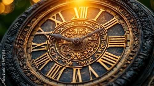 Wallpaper Mural Ornate clock face with Roman numerals and filigree details. Close-up view Torontodigital.ca