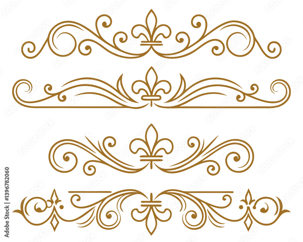 Elegant Gold Swirl Ornamental Dividers Vector Set Elegant Gold Swirl Ornamental Dividers Vector Set