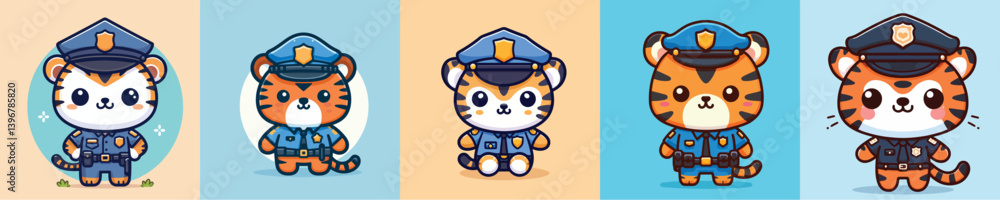 collection of cute and adorable tiger vectors wearing police uniforms collection of cute and adorable tiger vectors wearing police uniforms