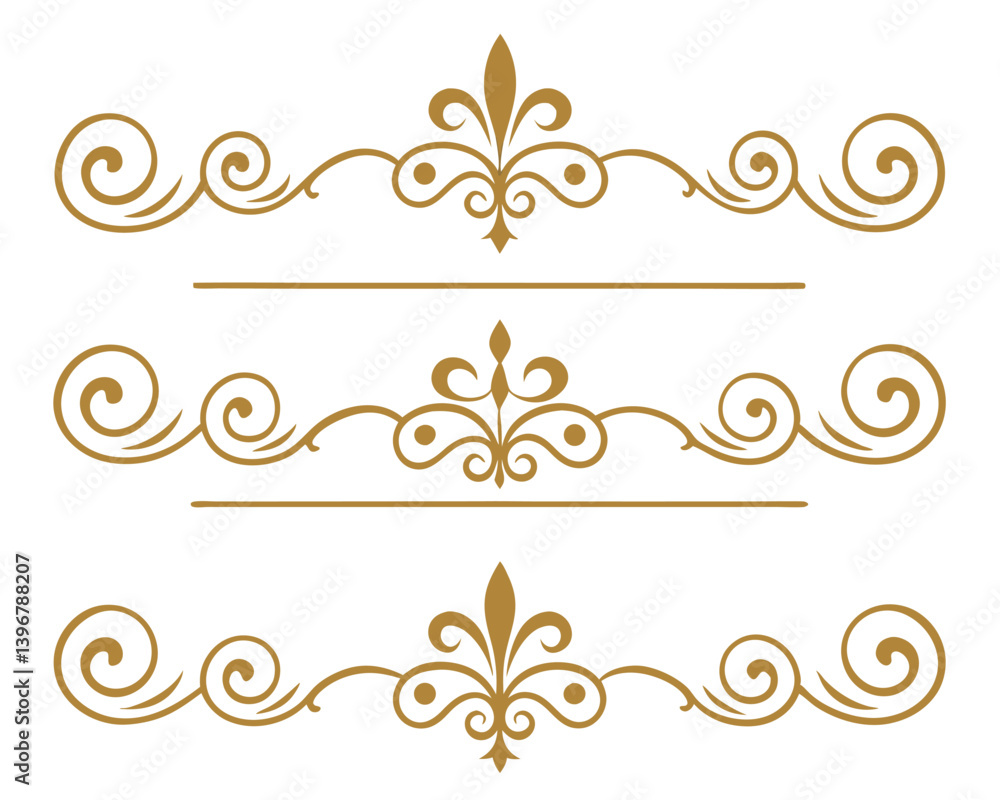 Elegant Gold Swirl Ornamental Dividers Vector Set Elegant Gold Swirl Ornamental Dividers Vector Set