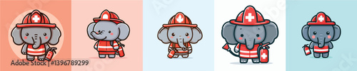 collection of cute and adorable elephant vectors wearing firefighter suits