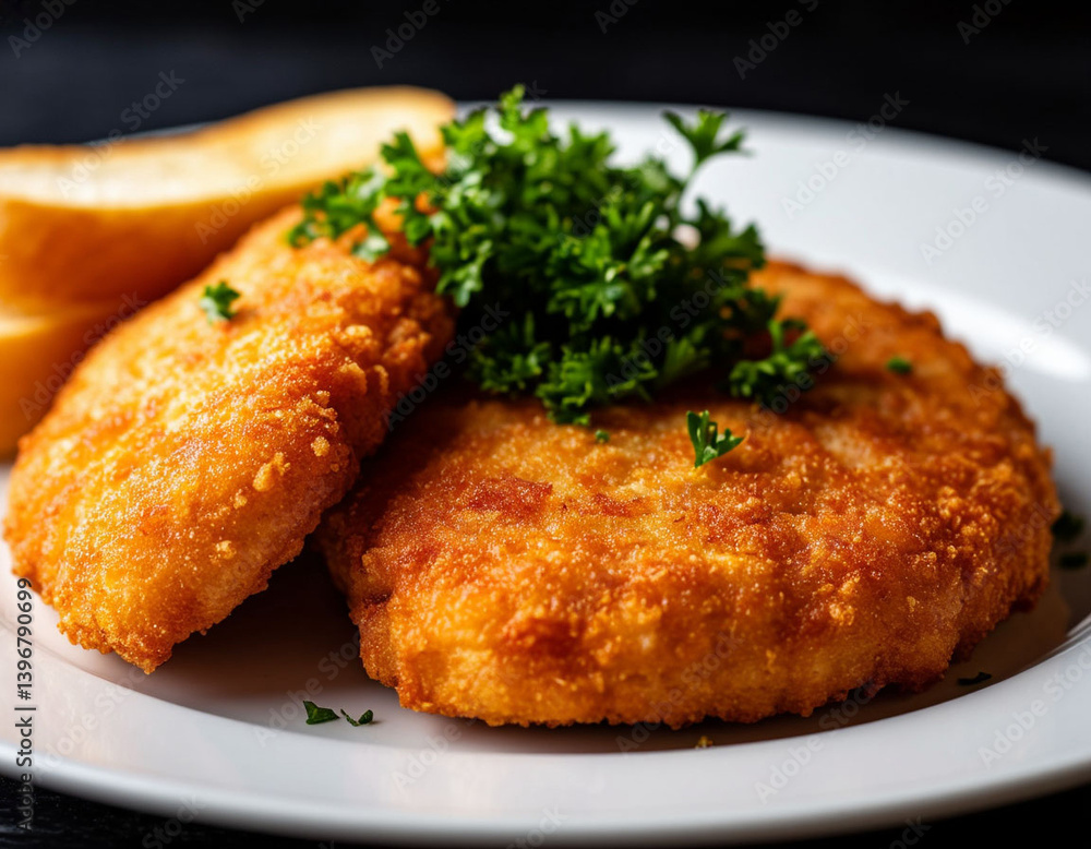 .Schnitzel on a plate, generated by AI
