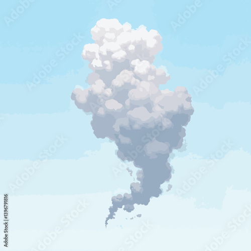 Billowing smoke cloud rising against blue sky, fluid motion concept