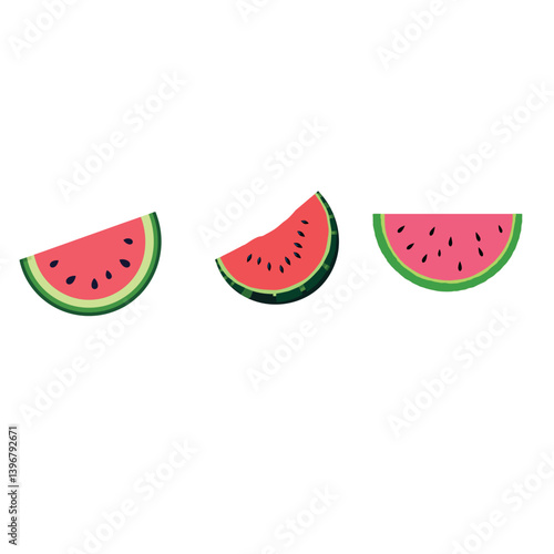 A set of vector watermelon juicy slice illustrations in three unique styles and shapes.