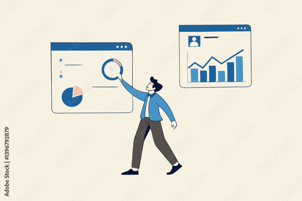 Fototapeta premium Self-service software or application to help users get results themselves, online help or assistance, resource management, or an electronic automated report co businessman using self-service software.