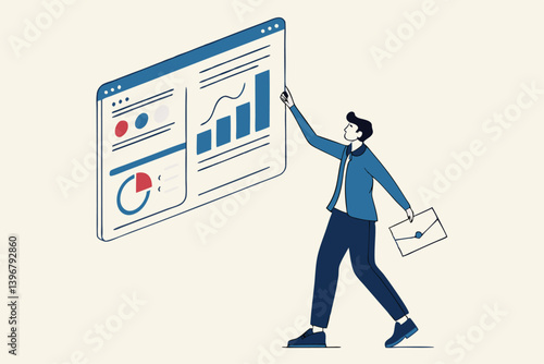 Self-service software or application to help users get results themselves, online help or assistance, resource management, or an electronic automated report co businessman using self-service software.