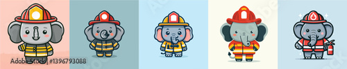 collection of cute and adorable elephant vectors wearing firefighter suits