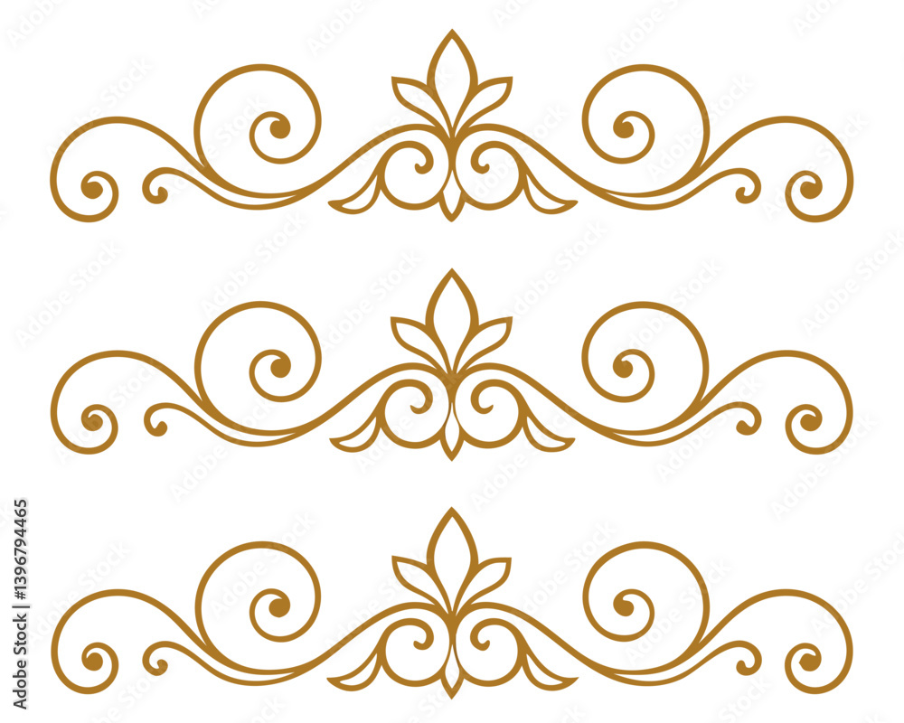 Elegant Gold Swirl Ornamental Dividers Vector Set Elegant Gold Swirl Ornamental Dividers Vector Set