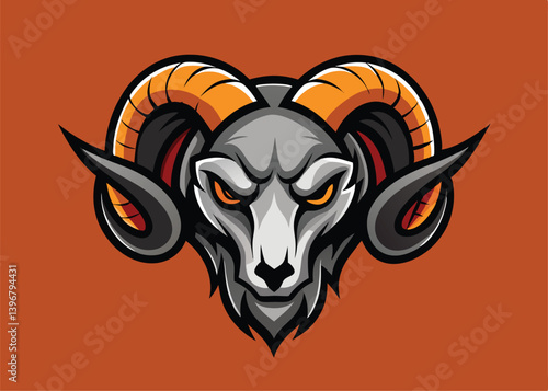 Skull with horn silhouette vector. Hand drawn goat skull doodle vector illustration.