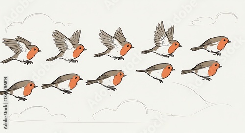 A frame-by-frame sketch animation of a bird flying