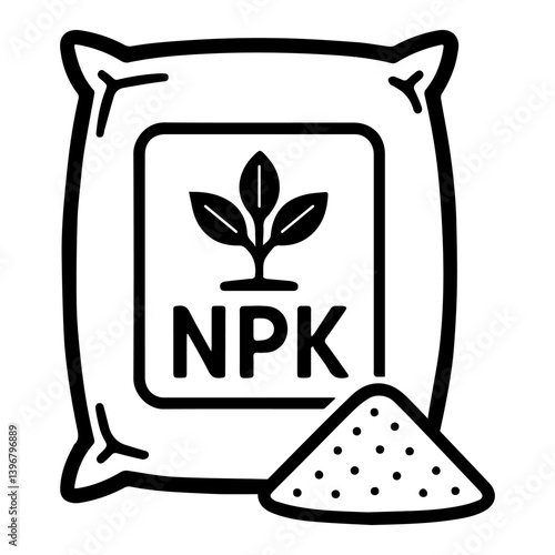 Black Line Icon of NPK Fertilizer Bag, with Granules