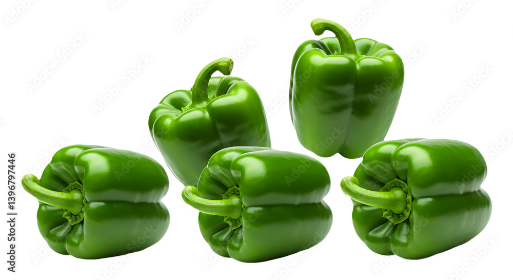 A sequence of fresh Bell Peppers green variations revealing A sequence of fresh Bell Peppers green variations revealing