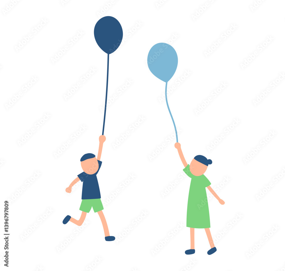 風船で浮く子供たちのイラスト 風船で浮く子供たちのイラスト