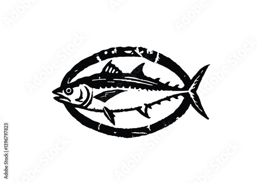 tuna fish logo emblem label seafood vector icon Hand drawn single line art use for logo illustration style.