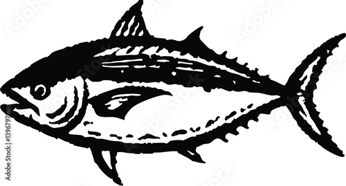 tuna fish logo emblem label seafood vector icon Hand drawn single line art use for logo illustration style.