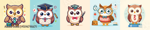 collection of cute and adorable owl vectors wearing teacher clothes