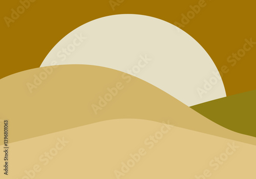 Desierto con dunas al amanecer con sol grande