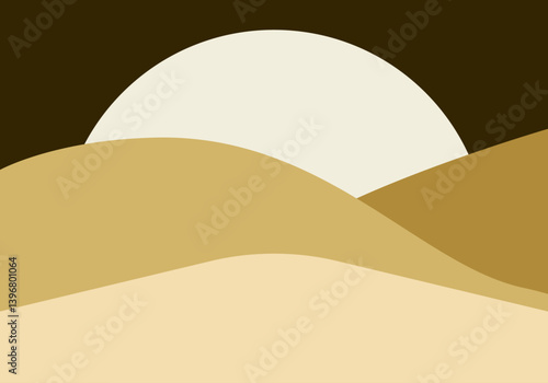 Paisaje desértico con dunas y la luna en la noche