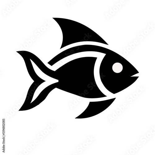 Vector illustration of a sea animal fish icon with a cartoon fin swimming in the ocean, a marine silhouette design