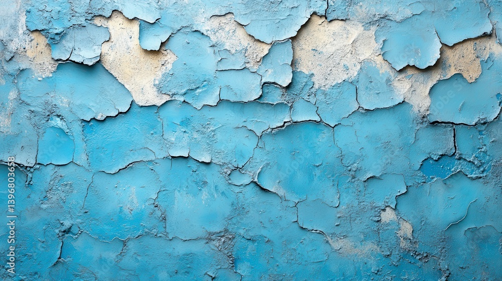 Obraz premium Blue paint peeling, creating a textured, weathered surface with cracks