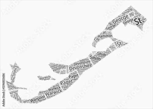 Bermuda Text Style Regions. Country region names word clouds in English language. Creative vector illustration.