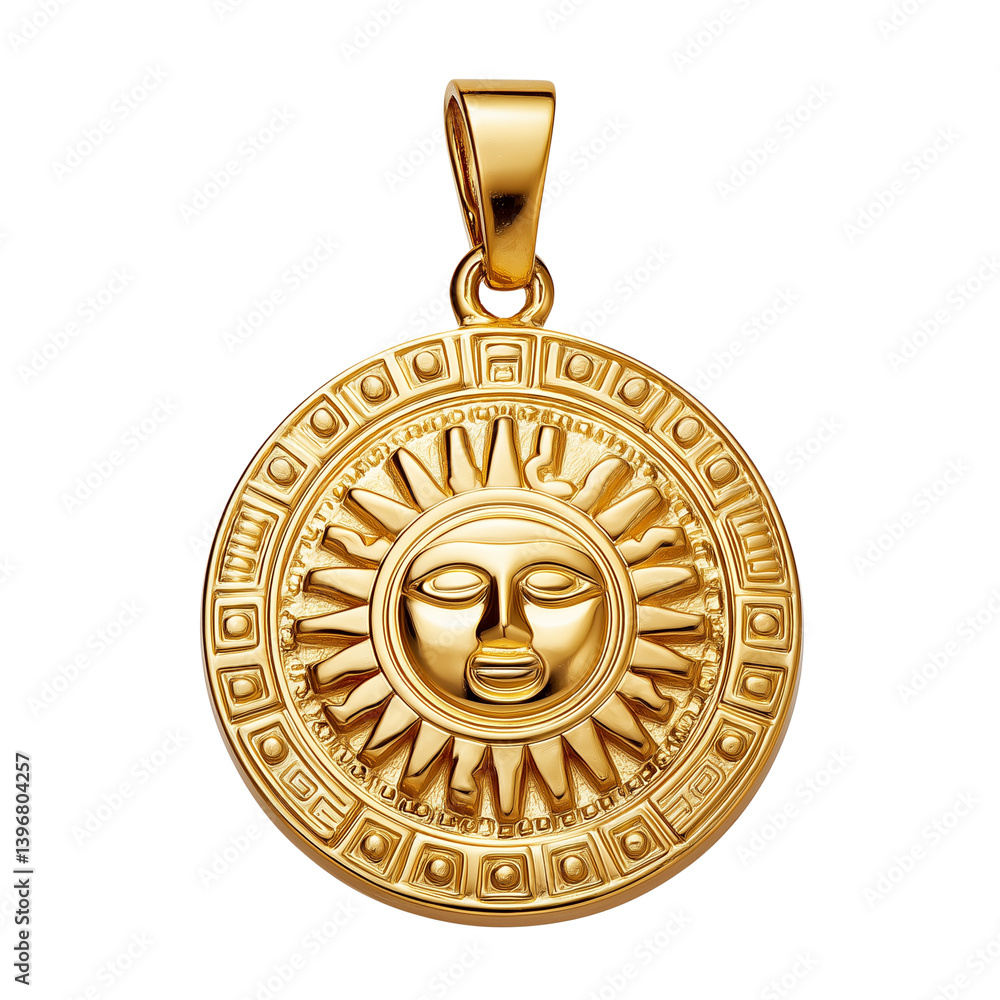 Gold sun pendant necklace with face design