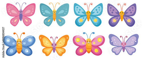 Obraz na płótnie set of cartoon butterflys with smile face vector icon design w salonie