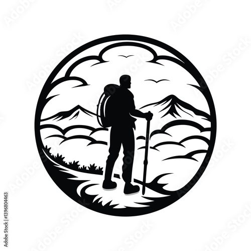 a hiker with a backpack silhouette