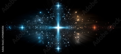 Obraz na płótnie Blue light star Jesus Cross symbol on dark space. Religion faith worship spirituality concept. Generative AI technology. w salonie