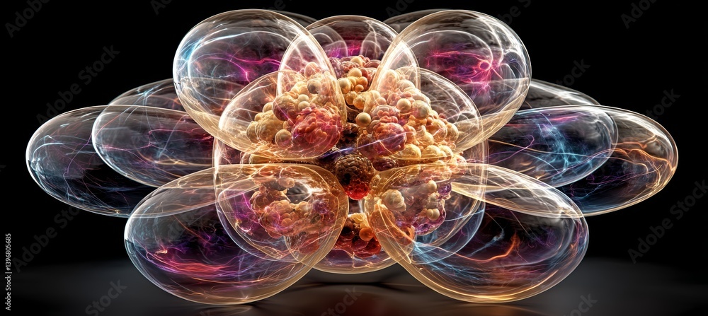 Weird quantum atom particle. Physics science theory. Generative ai technology.