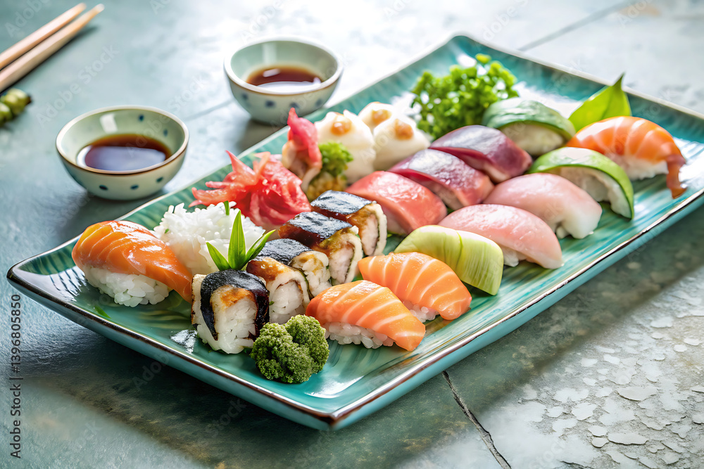 Vibrant Perfection: A Fresh and Colorful Sushi Platter That Captures Culinary Elegance Vibrant Perfection: A Fresh and Colorful Sushi Platter That Captures Culinary Elegance