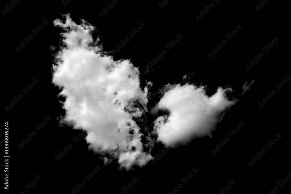 Fototapeta premium Large white clound isolated on black background. Large white clouds overlay, Big white clouds on black background