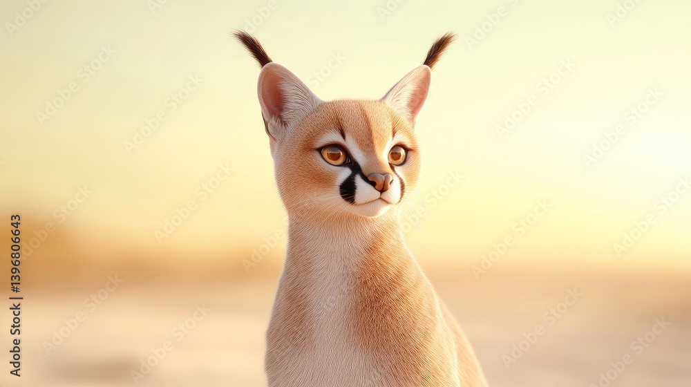 Fototapeta premium Caracal in golden light, desert landscape