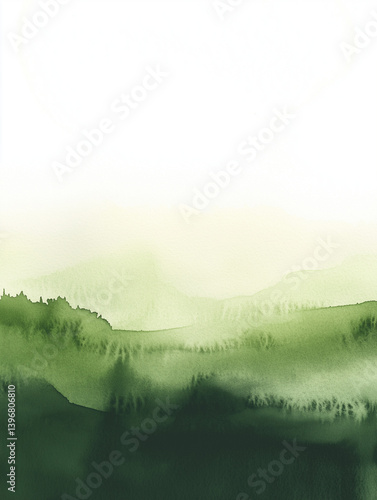 Gentle green valley watercolor background. Light and airy, ideal for eco, travel or wellness projects