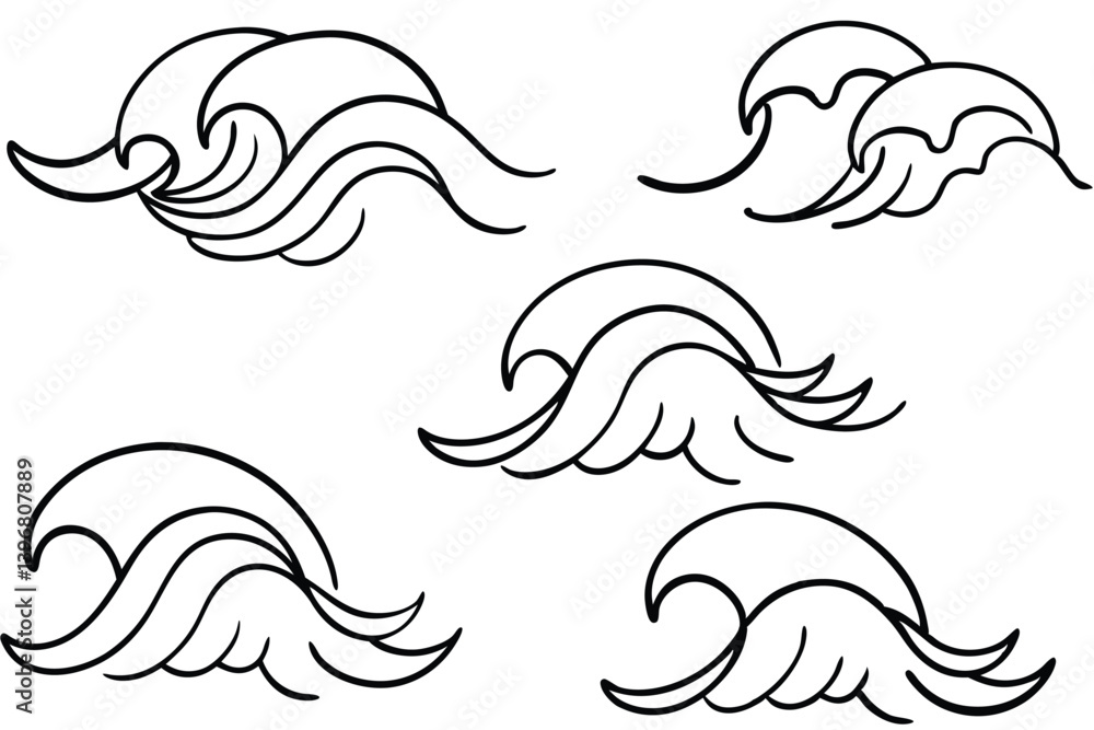 Obraz premium tsunami wave line art illustration simple elegant ocean wave design