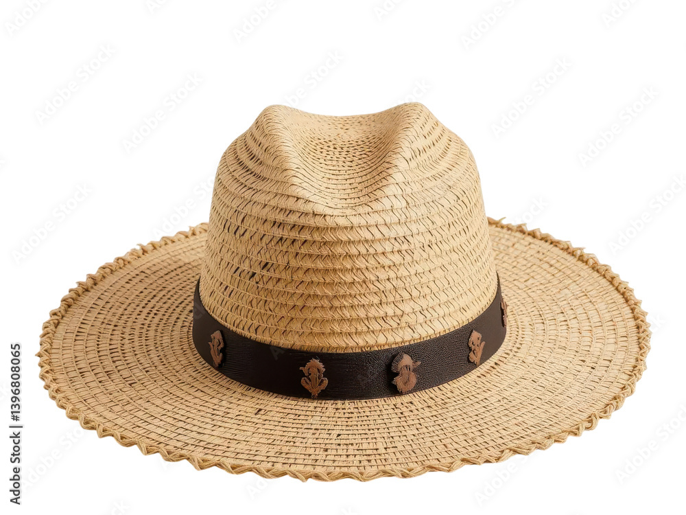 Stylish Wide-Brim Straw Hat with Brown Leather Band for Summer Stylish Wide-Brim Straw Hat with Brown Leather Band for Summer
