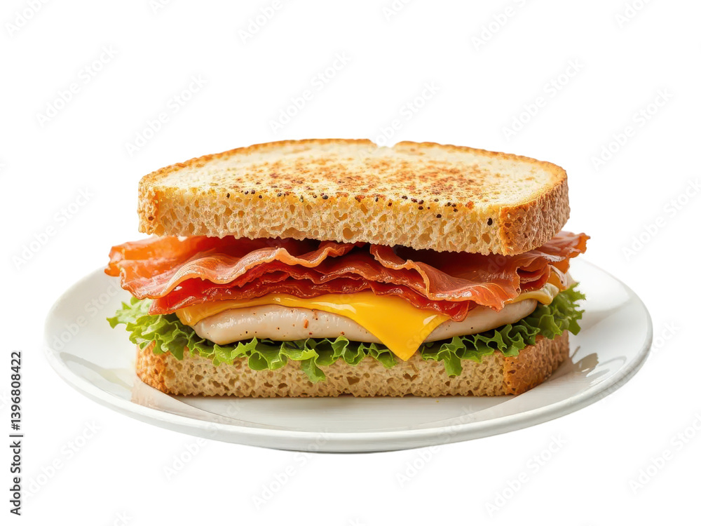 Delicious sandwich with layers of ham, cheese, and fresh lettuce Delicious sandwich with layers of ham, cheese, and fresh lettuce
