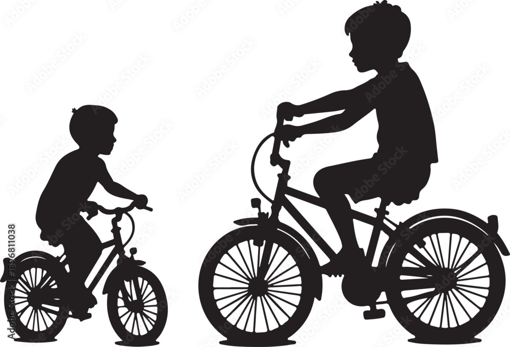 Naklejka premium Kids Riding Bicycles Silhouettes