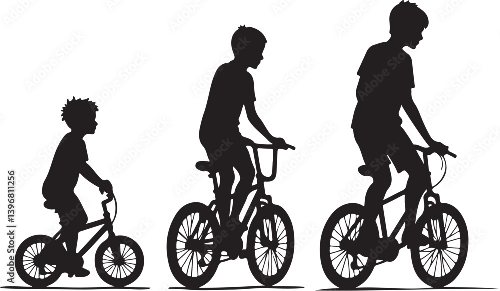 Fototapeta premium Kids Riding Bicycles Silhouettes