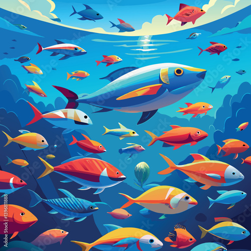 A clear-blue-sea-filled-with-many-colorful-fish 