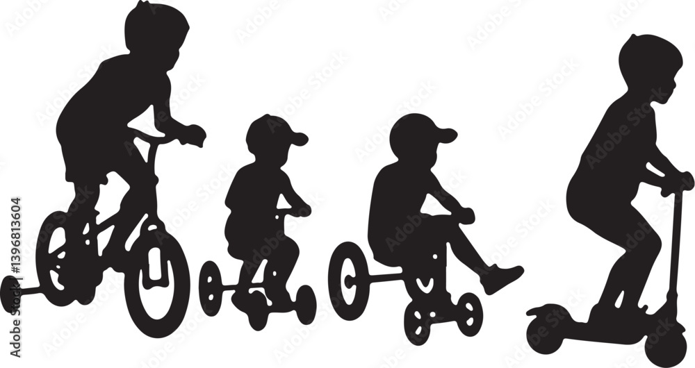 Obraz premium Kids Riding Bicycles Silhouettes