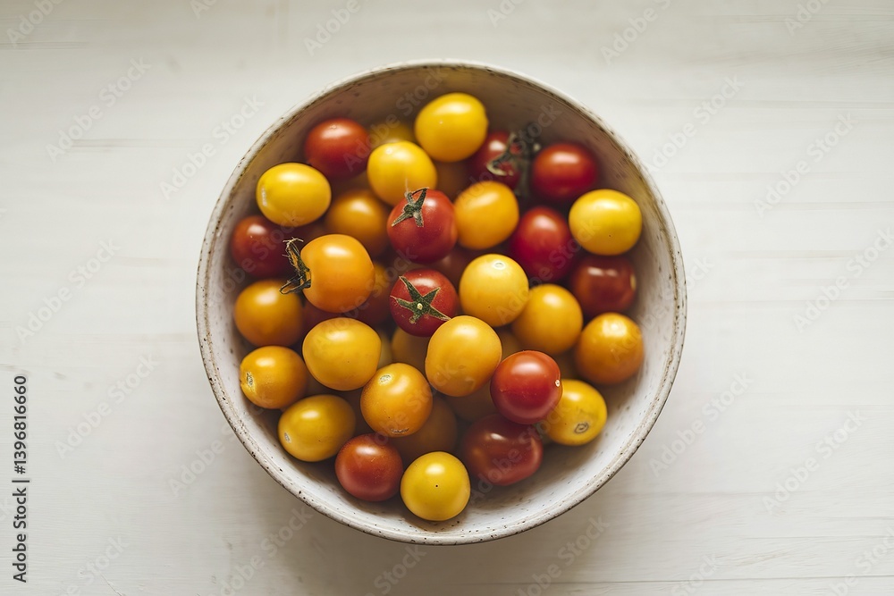 a plate filled with small yellow and red cherry tomatoes a plate filled with small yellow and red cherry tomatoes