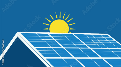 Outline vector illustration of solar panels clean energy technology