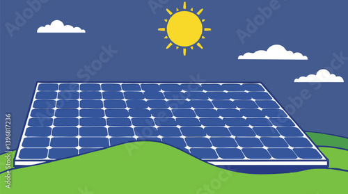 Outline vector illustration of solar panels clean energy technology