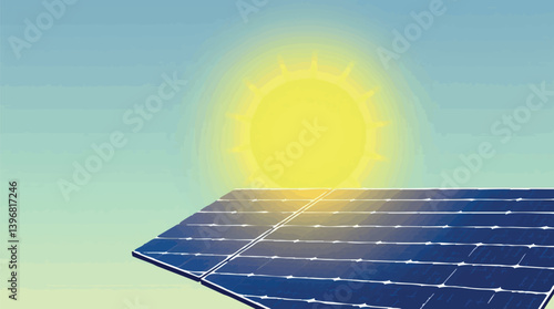 Outline vector illustration of solar panels clean energy technology