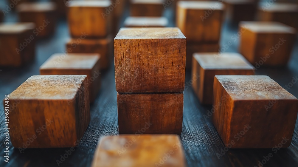 Business development and growth success concept with hand stacking wooden blocks on a neutral background Business development and growth success concept with hand stacking wooden blocks on a neutral background